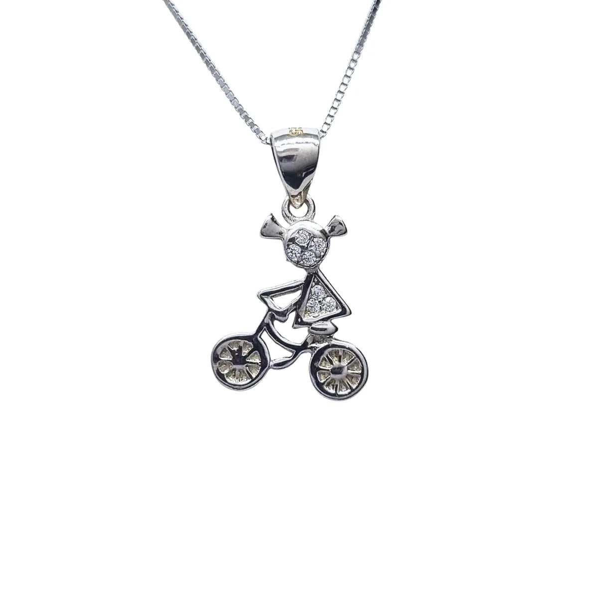 Collar Niña Bicicleta 45cm Rodinado Plata 925