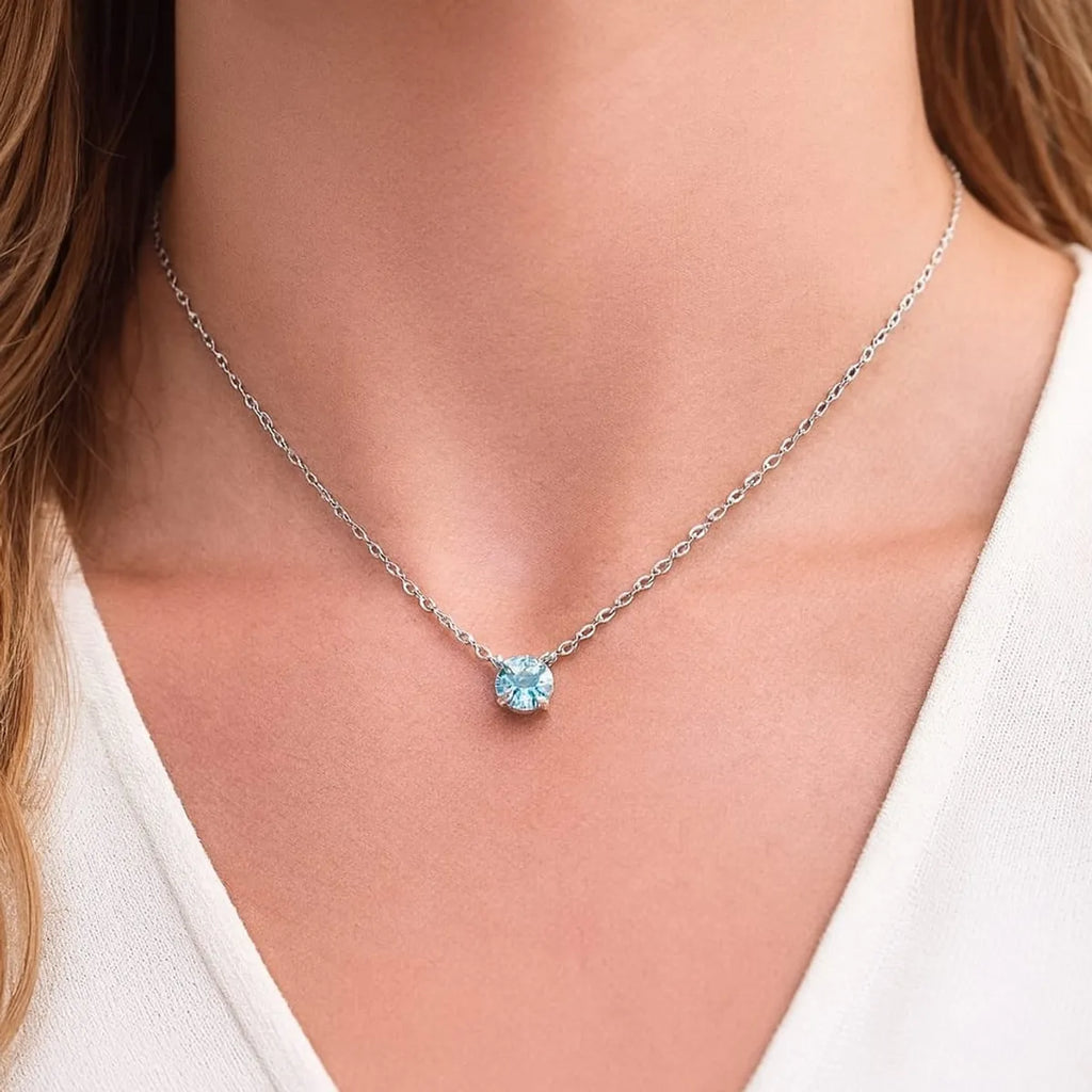 Collar Agua Marina Rodinado Plata 925