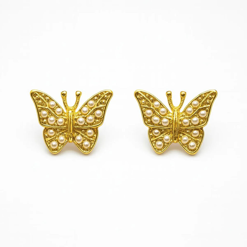 Aros Mariposa con Perlas Enchapado en oro de 18k de 13mm