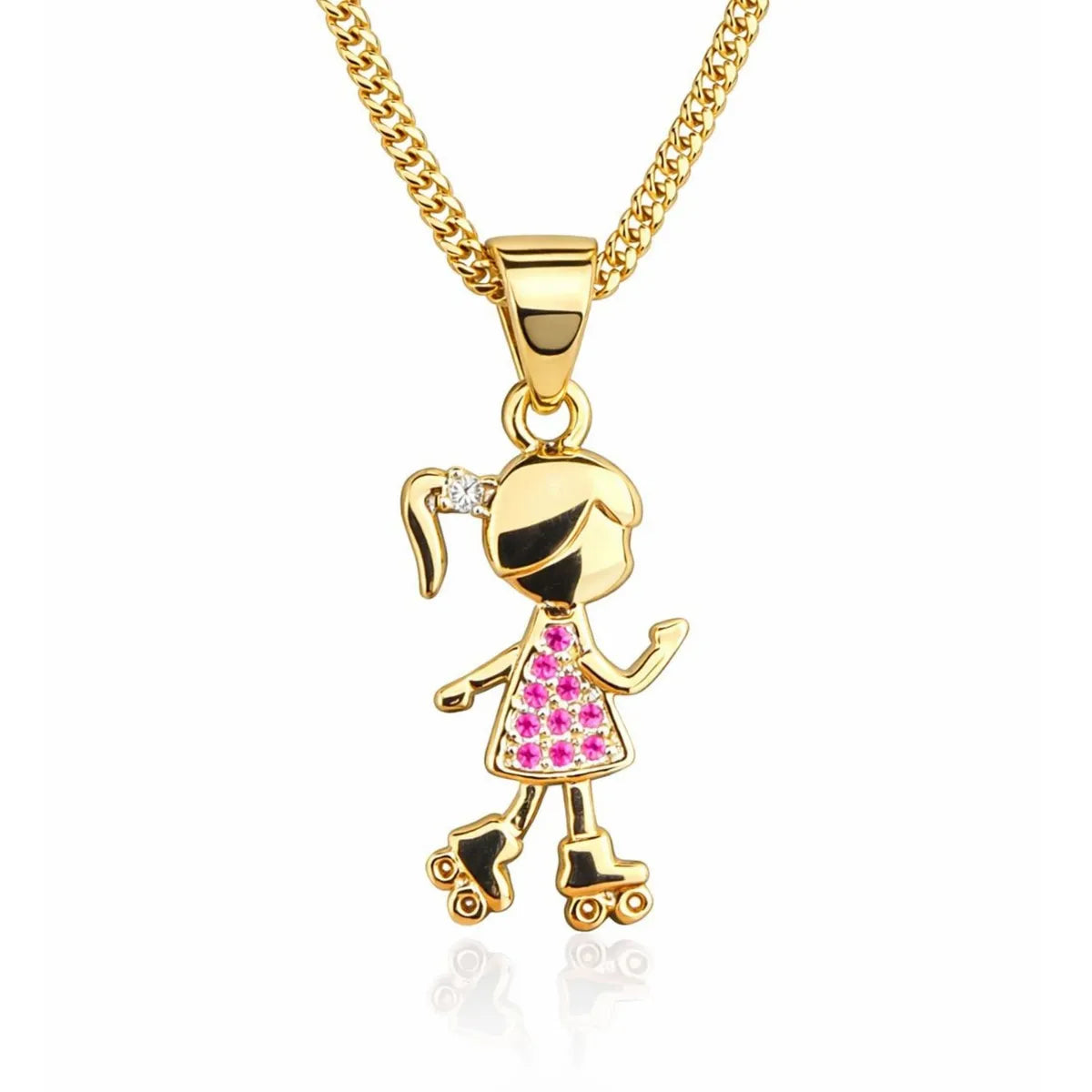 Collar Niña Cristales Patines Enchapado en Oro 18k 50CM