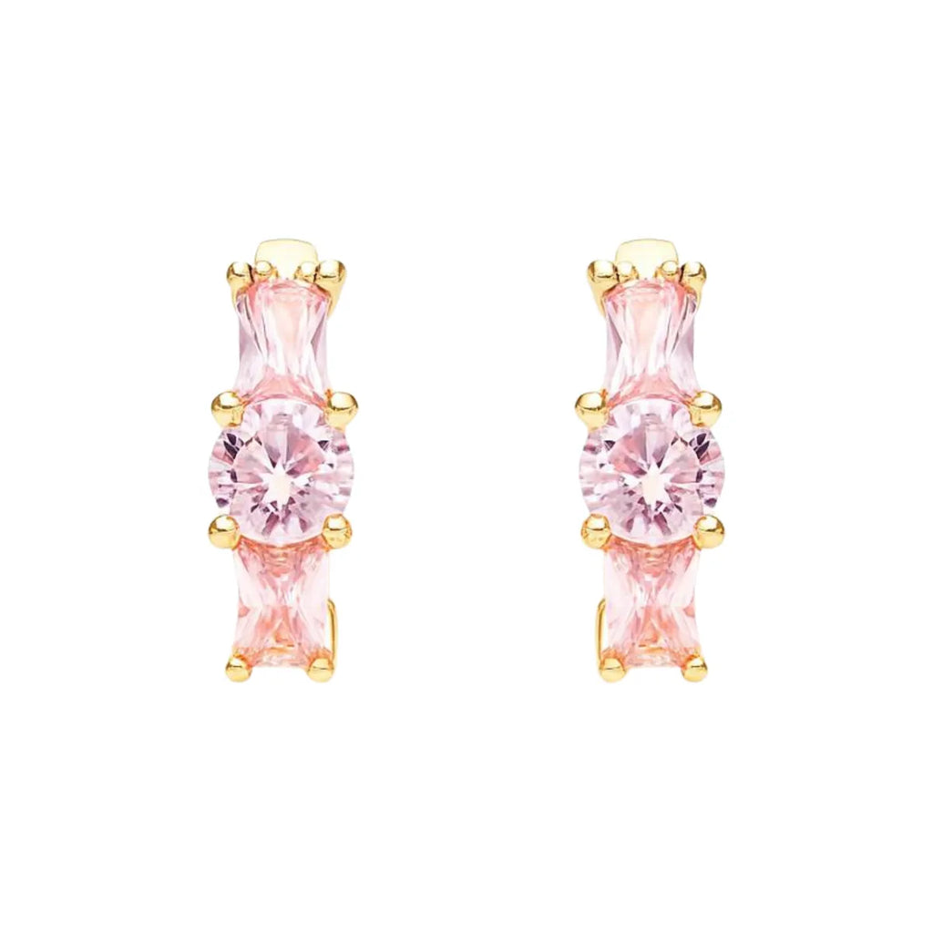 Aros Argollas 3 Cristales Enchapado en oro de 18k