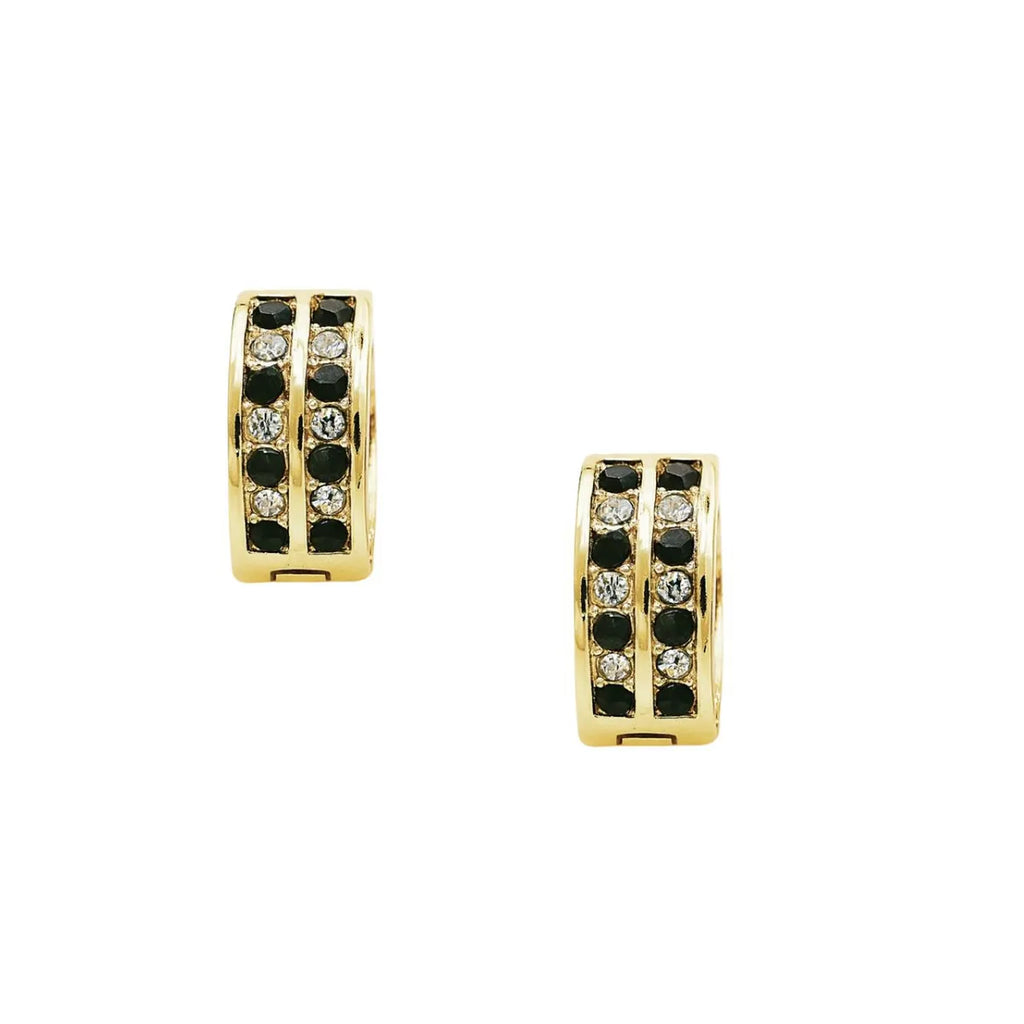 Aros Argollas Doble Riel Negro Encahapado en oro de 18k de 15mm