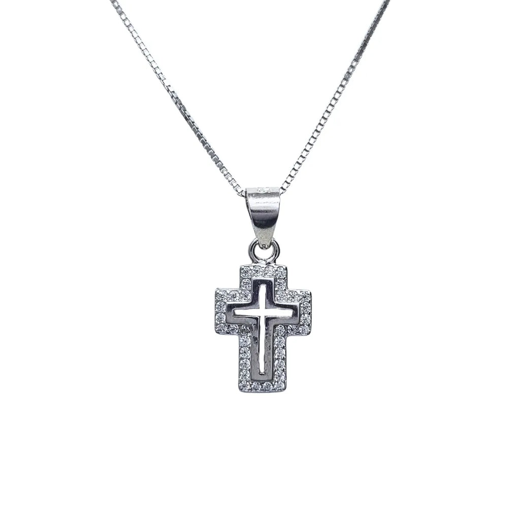 Collar Cruz Calada 45cm Rodinado Plata 925