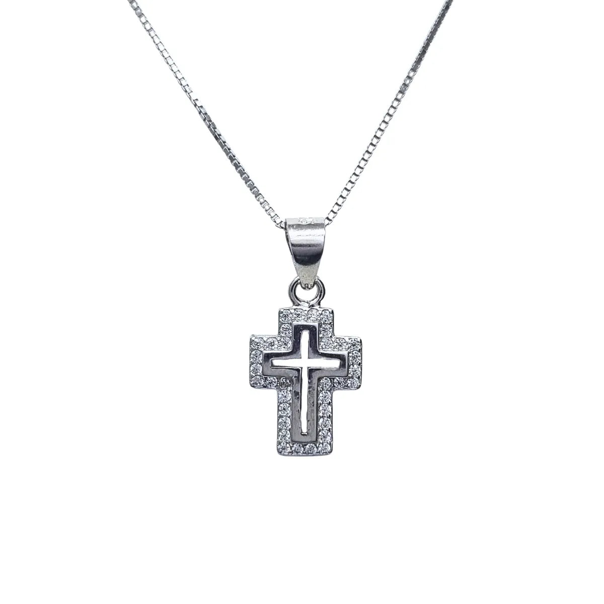 Collar Cruz Calada 45cm Rodinado Plata 925