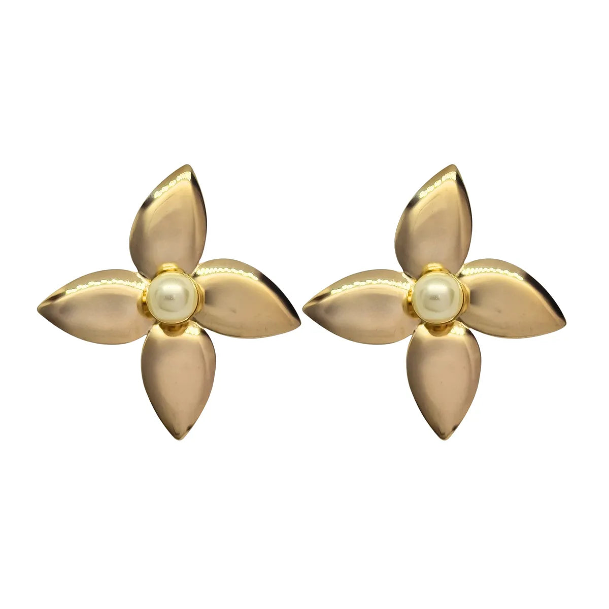 | Aros Flor Grande con Perla Enchapado en oro de 18k de 43mm