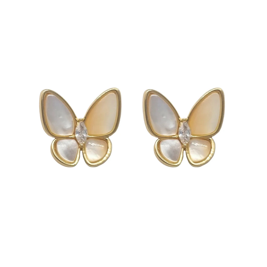 Aros Mariposa Nacar Enchapado en Oro de 18k