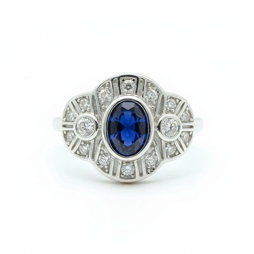 Anillo Vintage Royal Zafiro Circones Plata 925