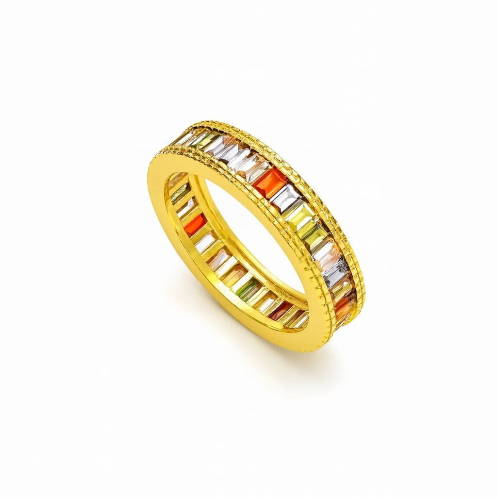 Anillo Eternity Baguette Multicolor Enchapado en Oro de 18k