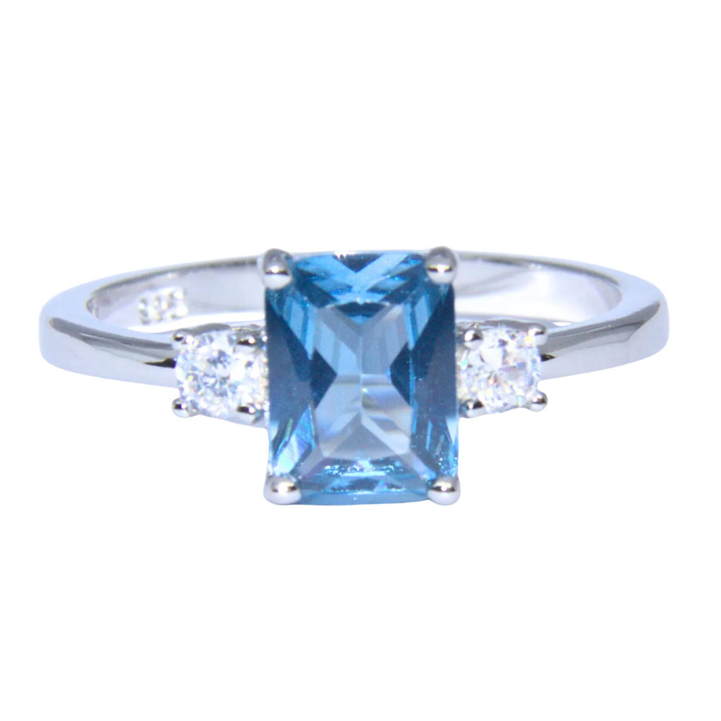 Anillo Solitario Agua Marina Rect Plata 925