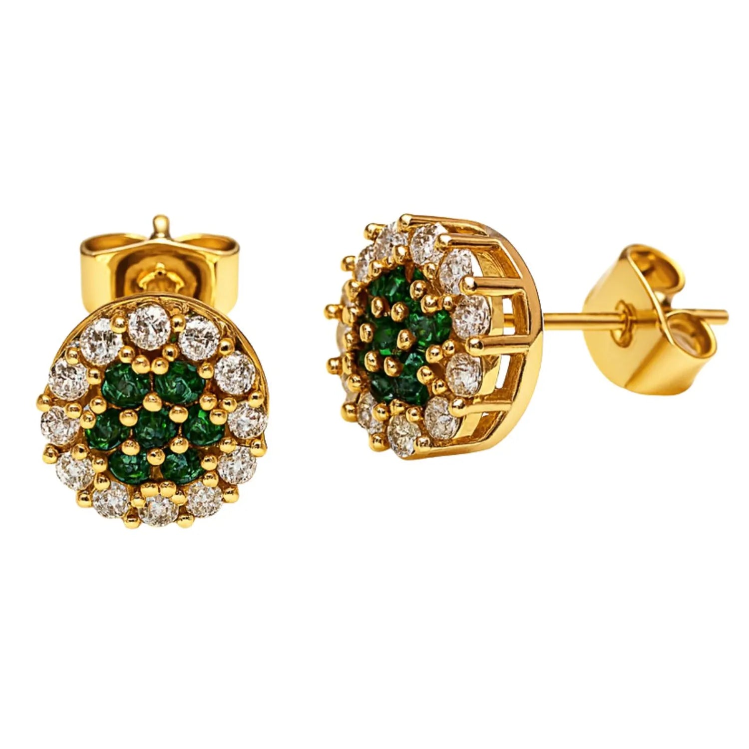 Aros Roseta Cristal Verde 9mm Encahapado en oro de 18k