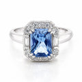 Anillo Halo Agua Marina Rectangular Plata 925
