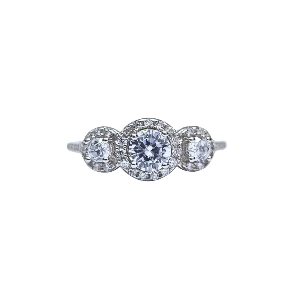 Anillo Tres Rosetas Plata Rodinada 925