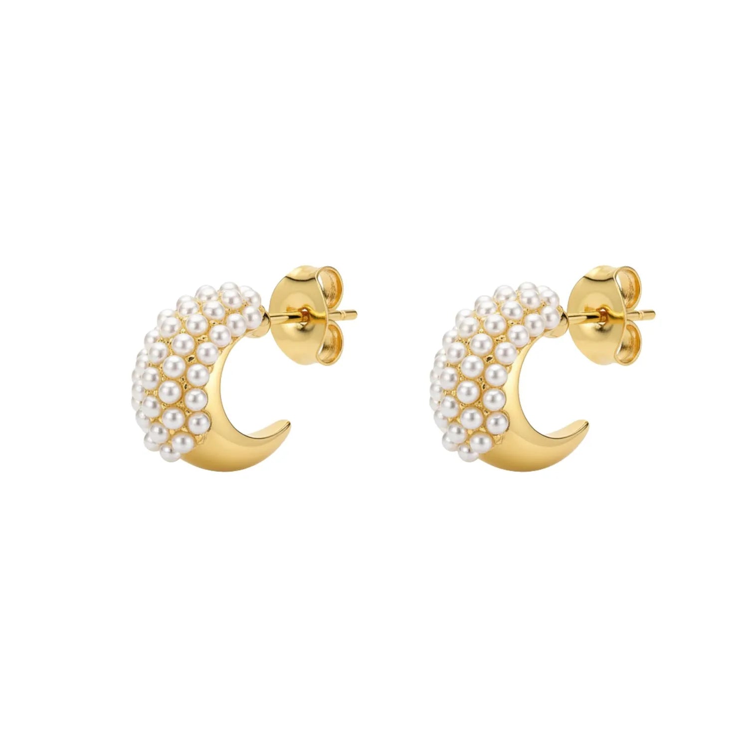 Aros Luna Pequeña Perlas Enchapado en Oro de 18k