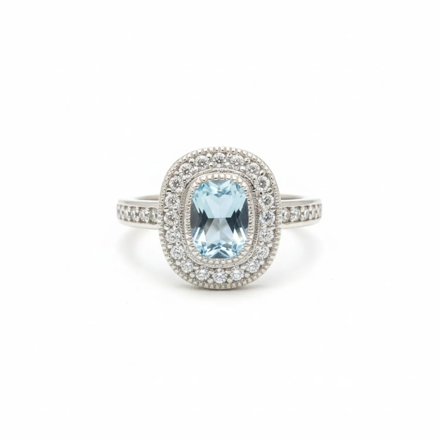 Anillo Vintage Halo Ovalado Agua Marina Plata 925