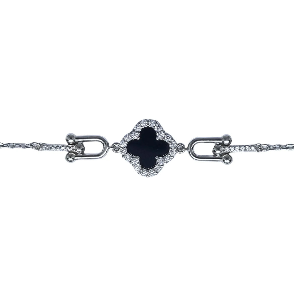 Pulsera Trébol con Ónix Plata 925