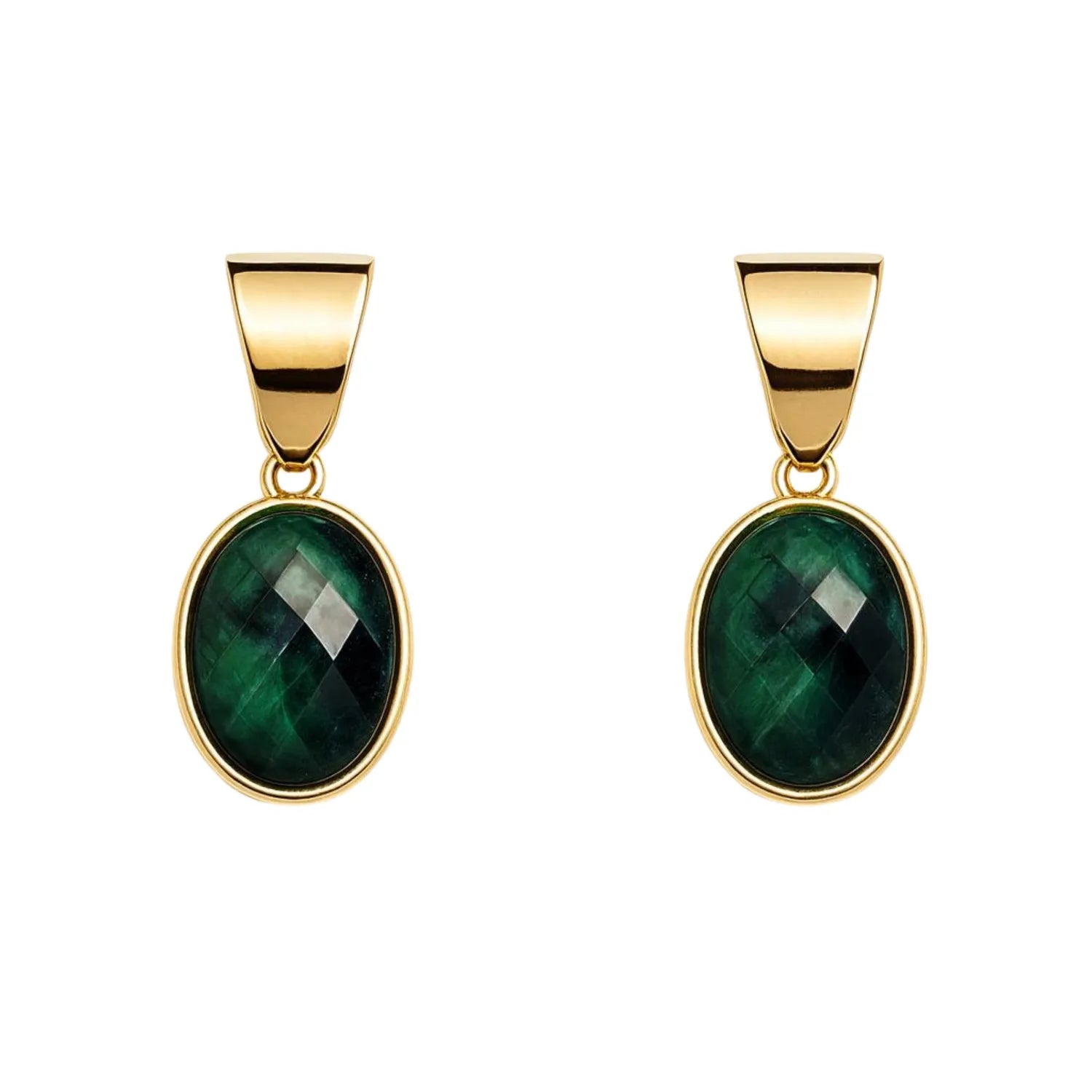 Aros Piedra Verde Ovalada Enchapados en oro de 18k
