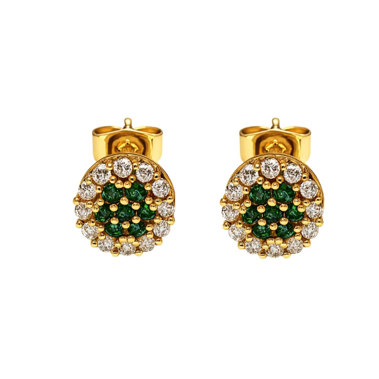 Aros Roseta Cristal Verde 9mm Encahapado en oro de 18k