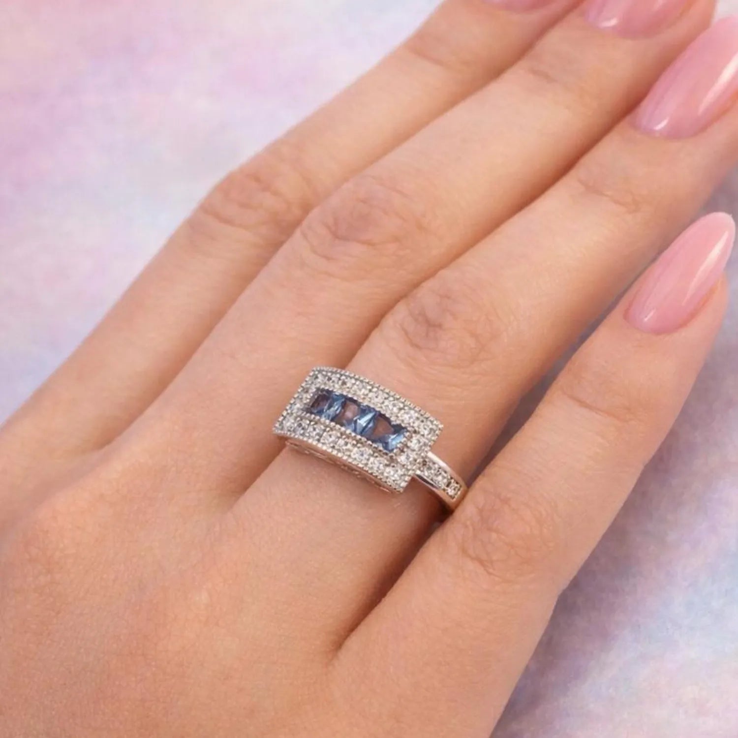 Anillo Vintage Rectangular Agua Marina Plata 925