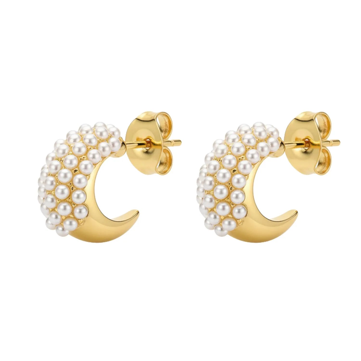 Aros Luna Pequeña Perlas Enchapado en Oro de 18k