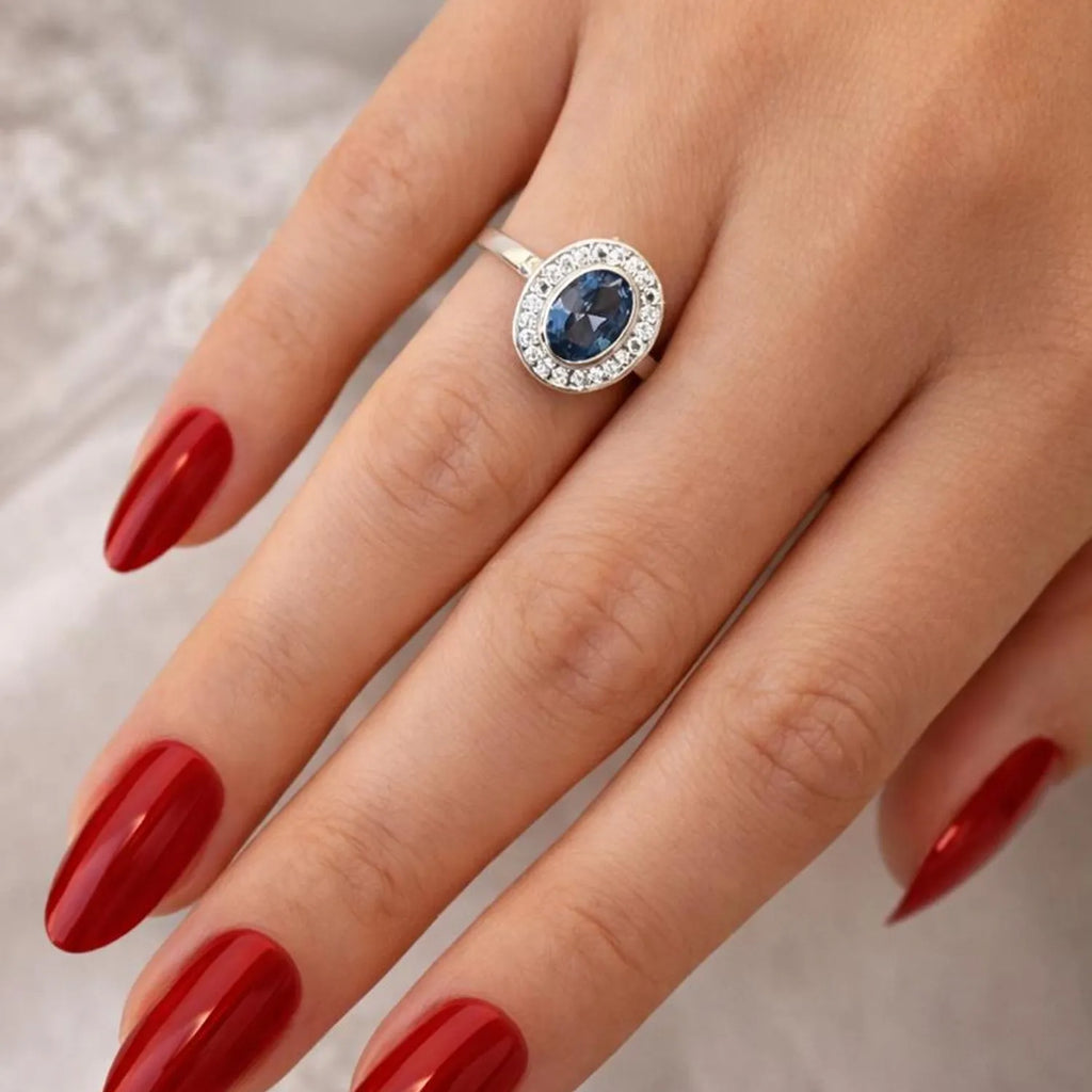 Anillo Ovalado Agua Marina Riel Plata 925