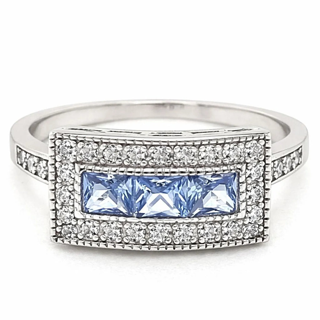 Anillo Vintage Rectangular Agua Marina Plata 925