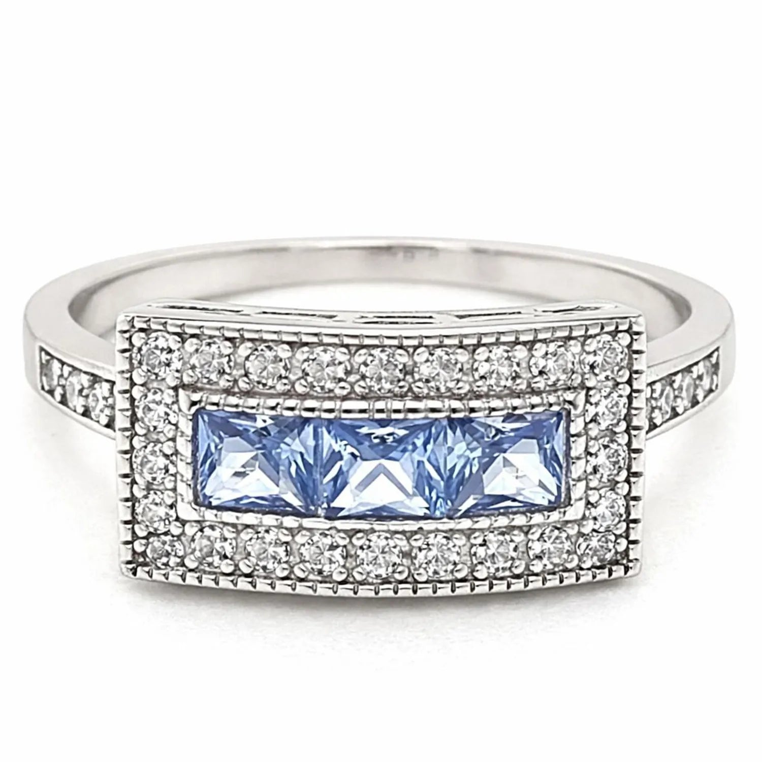 Anillo Vintage Rectangular Agua Marina Plata 925