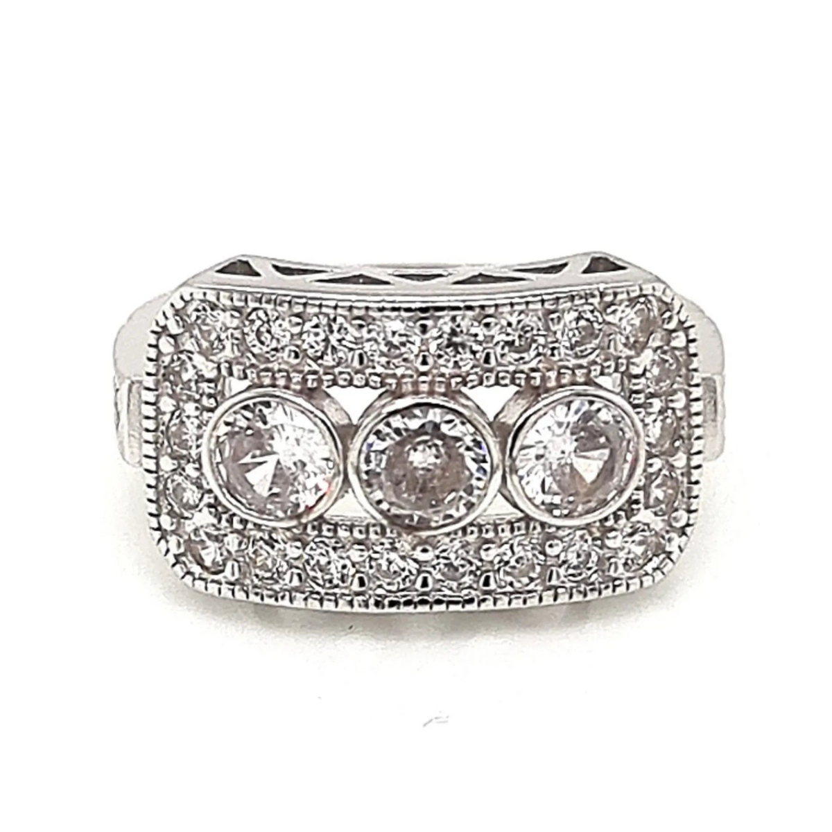 Anillo Art-Deco 3 Circones Plata 925 - 10
