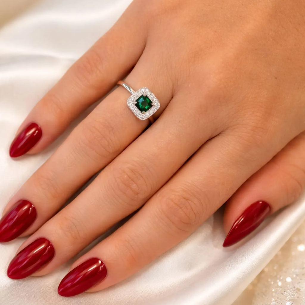 Anillo Halo Esmeralda Plata 925