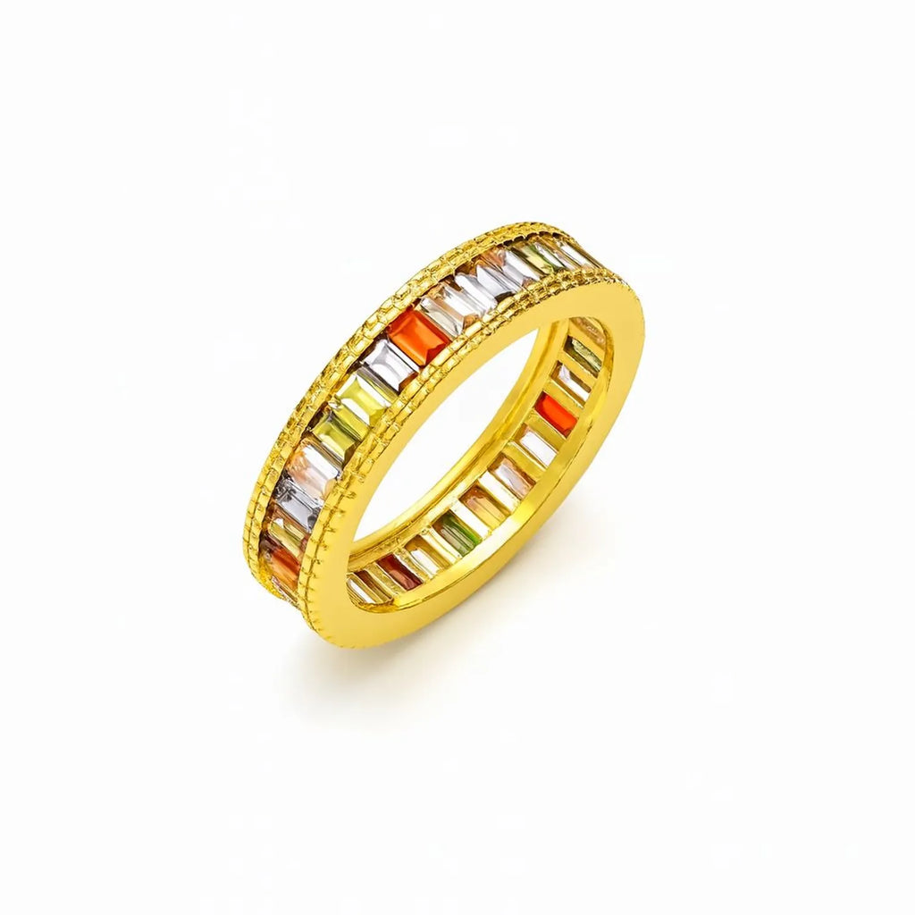 Anillo Eternity Baguette Multicolor Enchapado en Oro de 18k