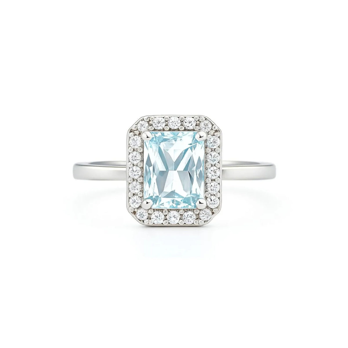 Anillo Rectangular Agua Marina Plata 925 - 14