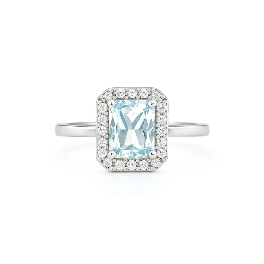 Anillo Rectangular Agua Marina Plata 925