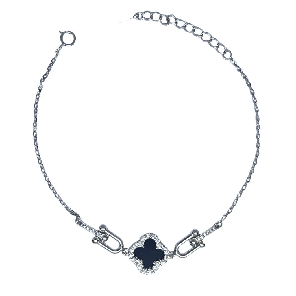 Pulsera Trébol con Ónix Plata 925