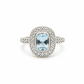 Anillo Vintage Halo Ovalado Agua Marina Plata 925