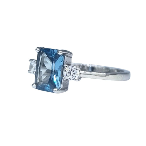 Anillo Solitario Agua Marina Rect Plata 925