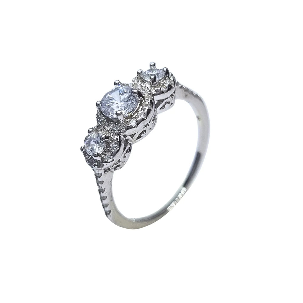 Anillo Tres Rosetas Plata Rodinada 925