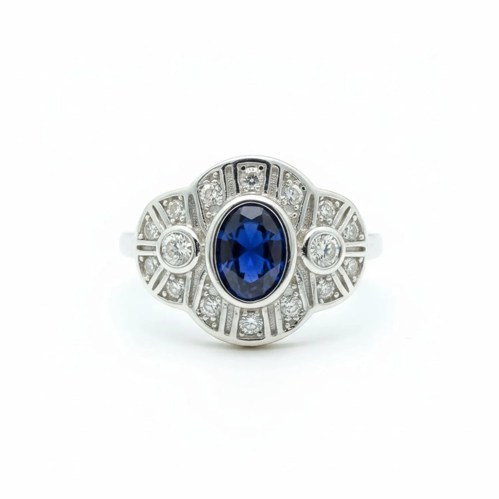 Anillo Vintage Royal Zafiro Circones Plata 925