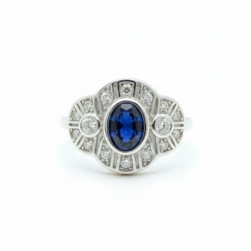 Anillo Vintage Royal Zafiro Circones Plata 925