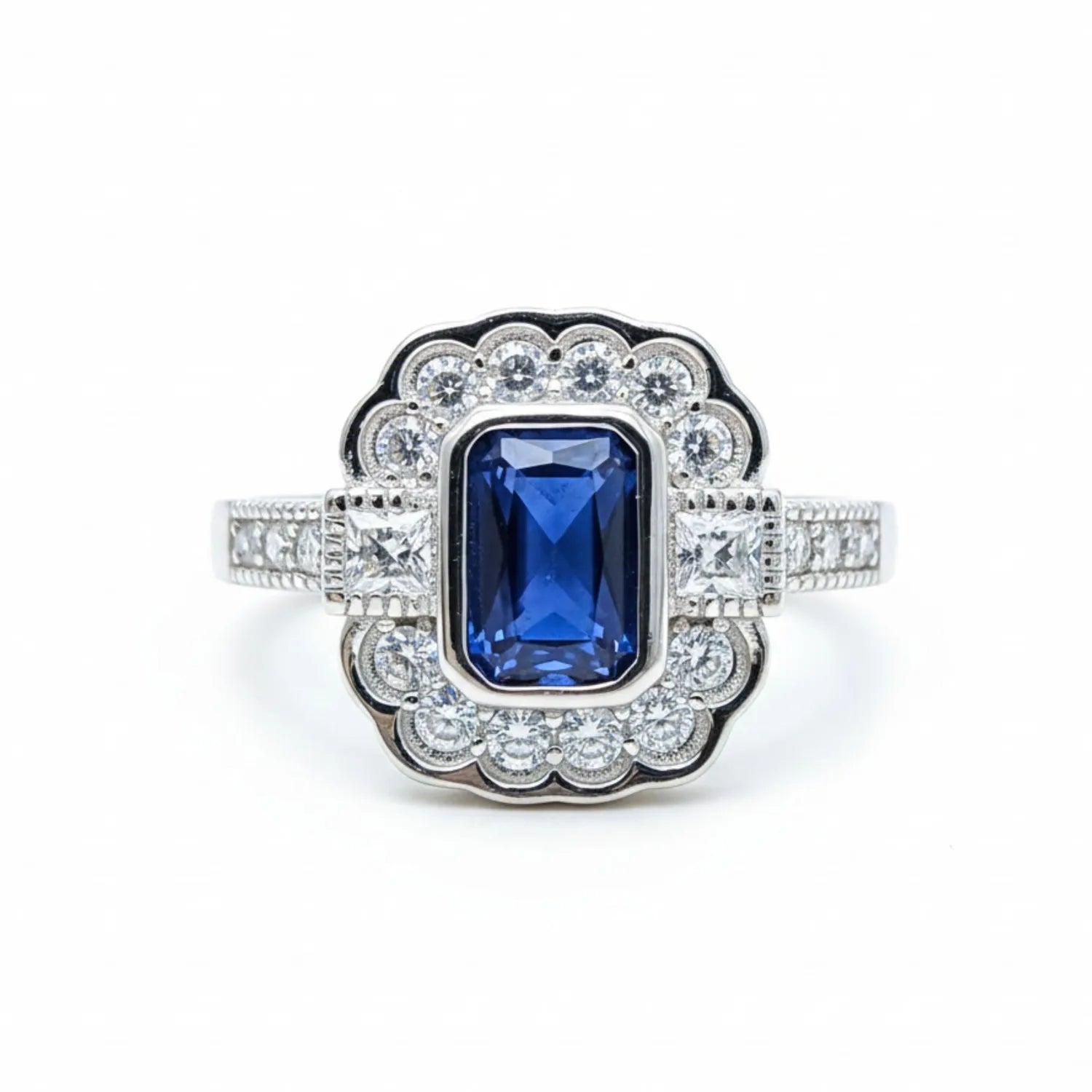 Anillo Vintage Halo Zafiro Circones Plata 925