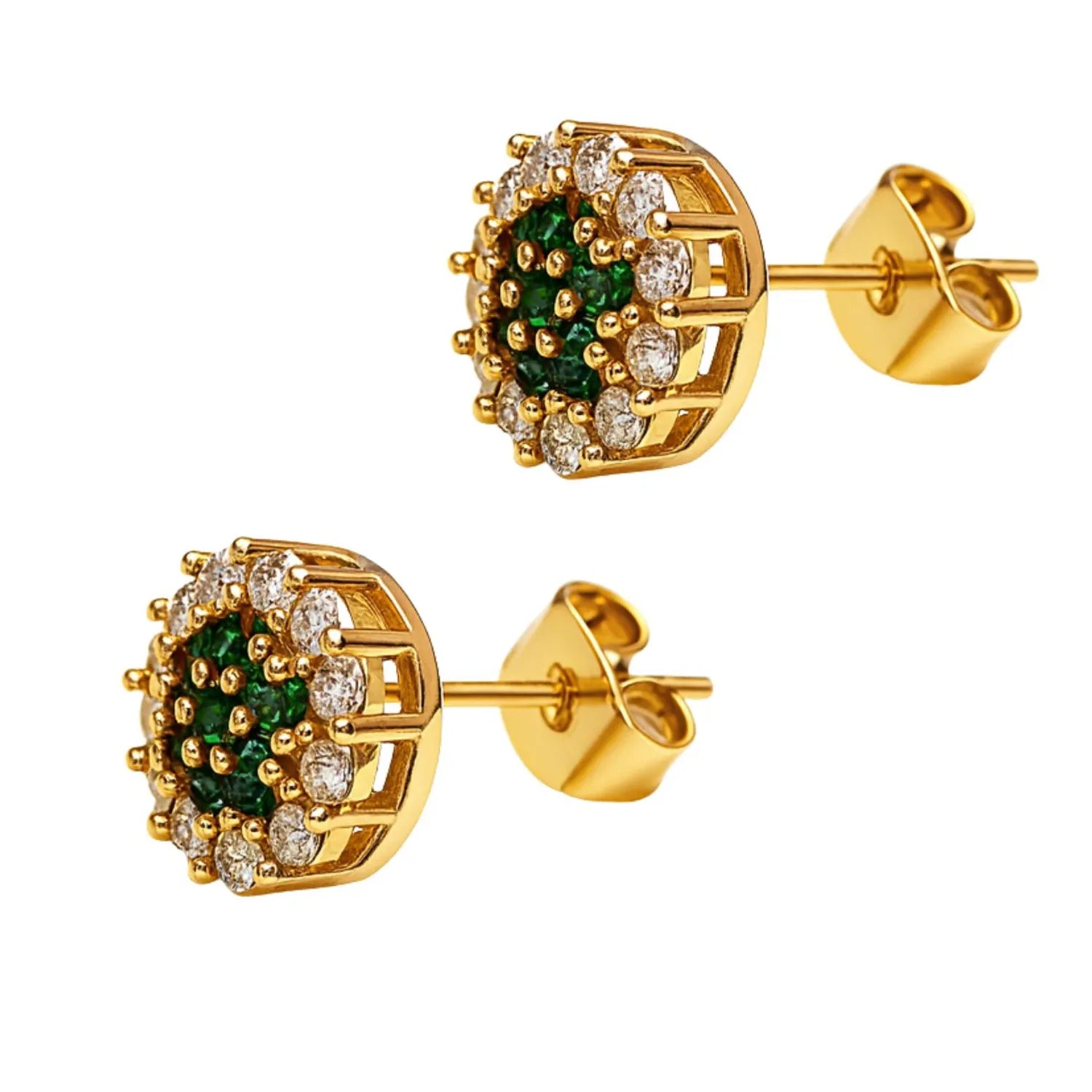 Aros Roseta Cristal Verde 9mm Encahapado en oro de 18k
