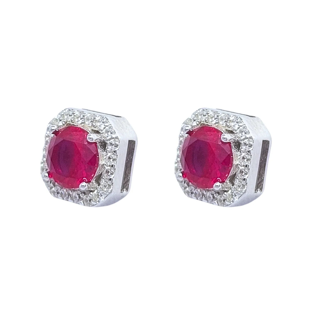 Aros Rubí Halo Plata 925
