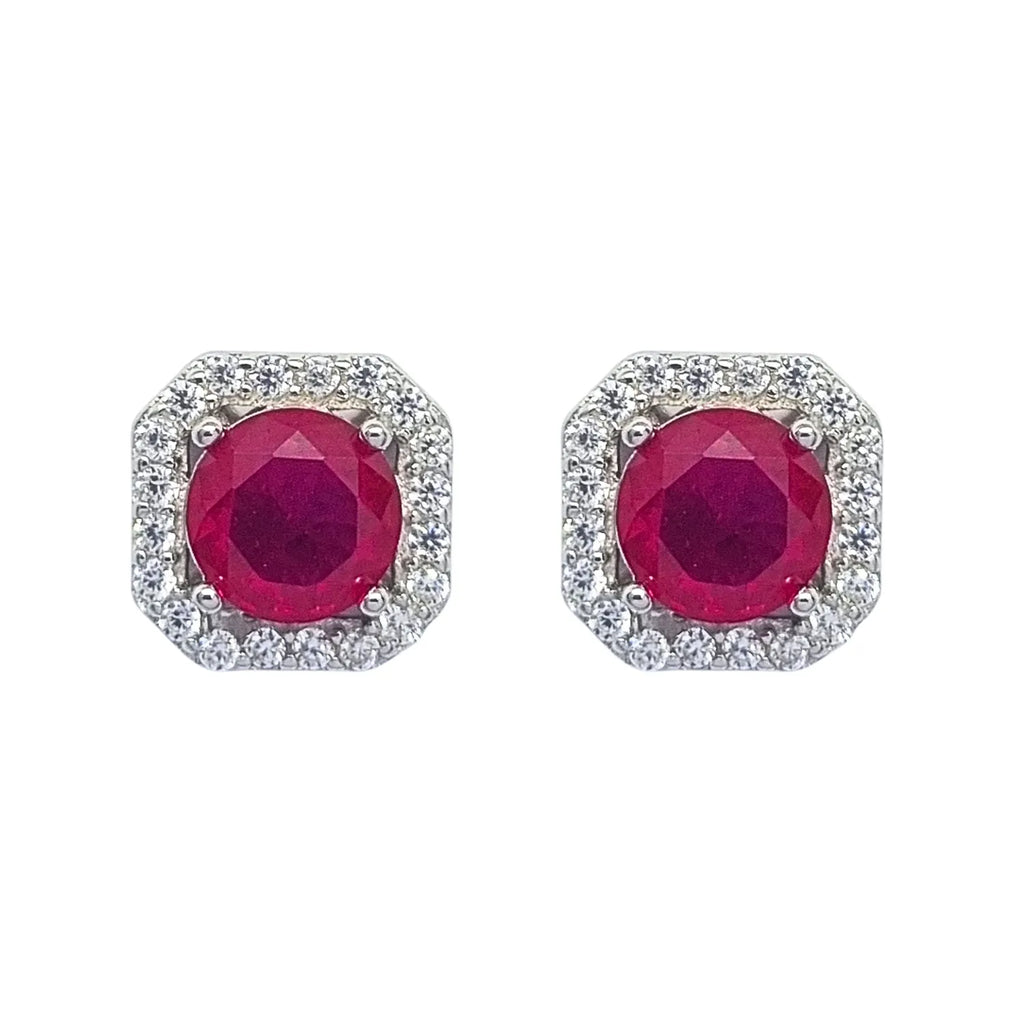 Aros Rubí Halo Plata 925