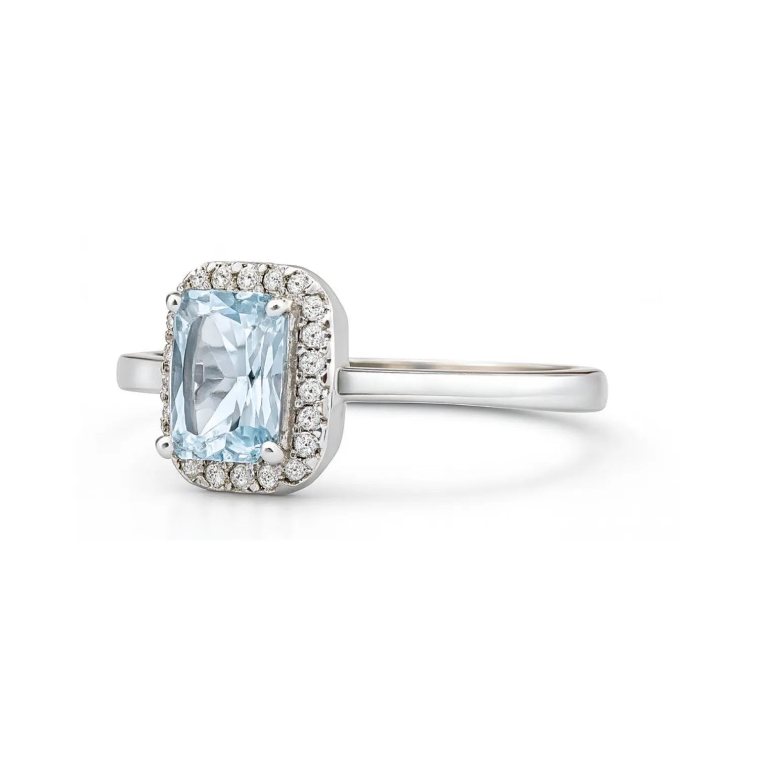 Anillo Rectangular Agua Marina Plata 925