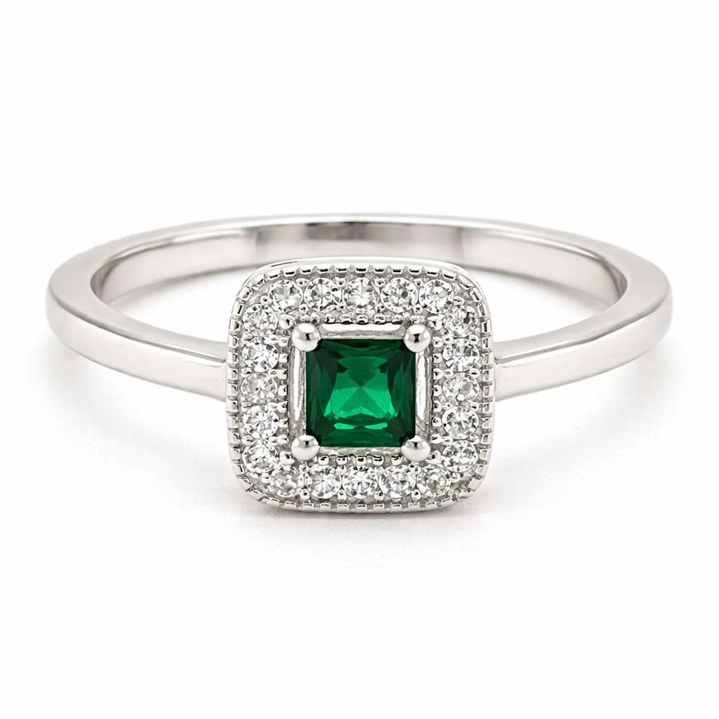Anillo Halo Esmeralda Plata 925