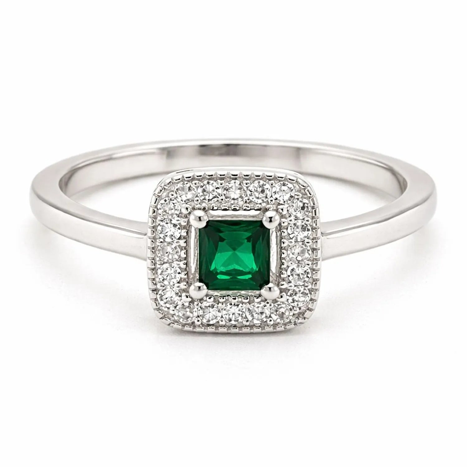 Anillo Halo Esmeralda Plata 925