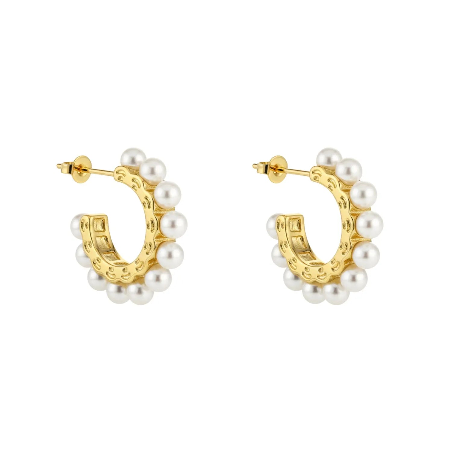Aros Argolla Perlas Enchapado en Oro de 18k