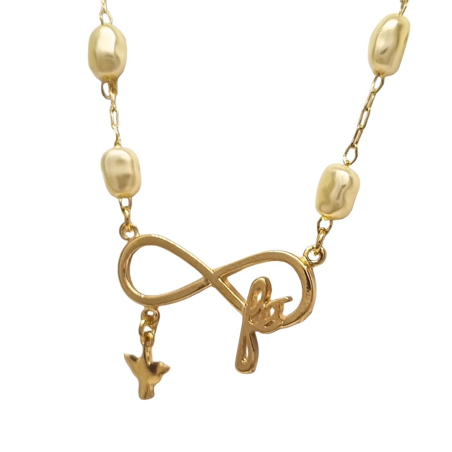 Collar Infinito Perlas Fe enchapado en oro de 18k
